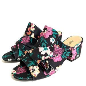 Justfab Minna Heeled Mule In Black Floral Print Fabric size 9